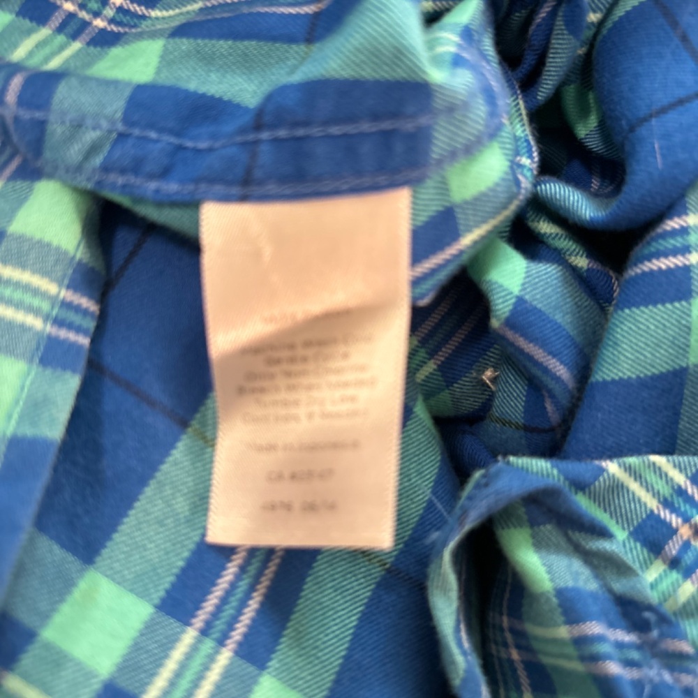 Talbots Long Sleeve Blue Plaid Button Down Roll-Tab Cotton Shirt Size MP - Picture 6 of 8